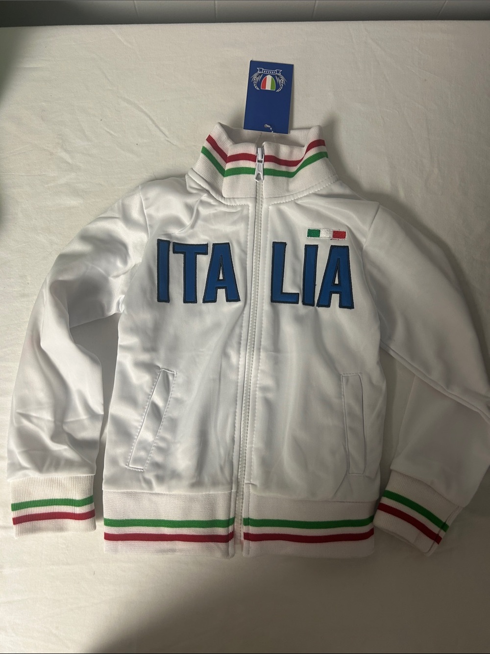 Italina White Jacket with Blue ITALIA Lettering and Green-Red Trim size 1/2